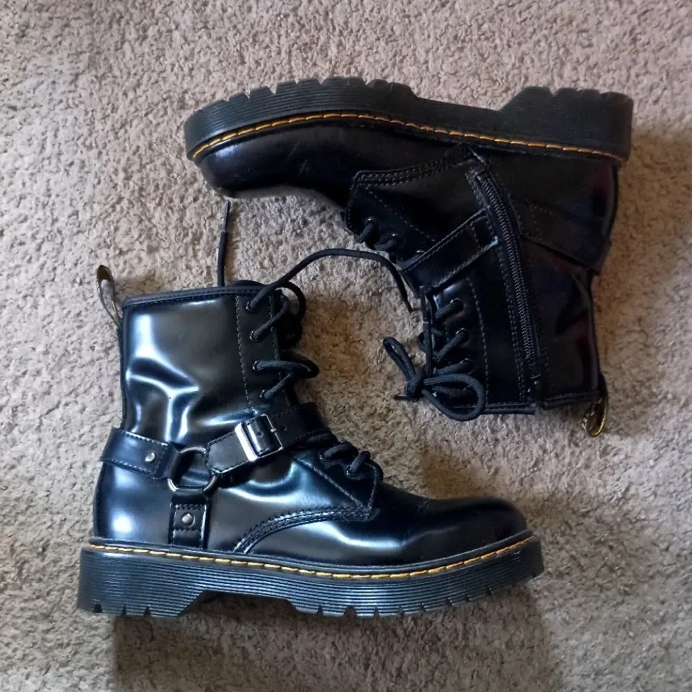 Dr Martens Youth 1460 Harness Leather Boots Girls Size 5 Black PRE-OWNED